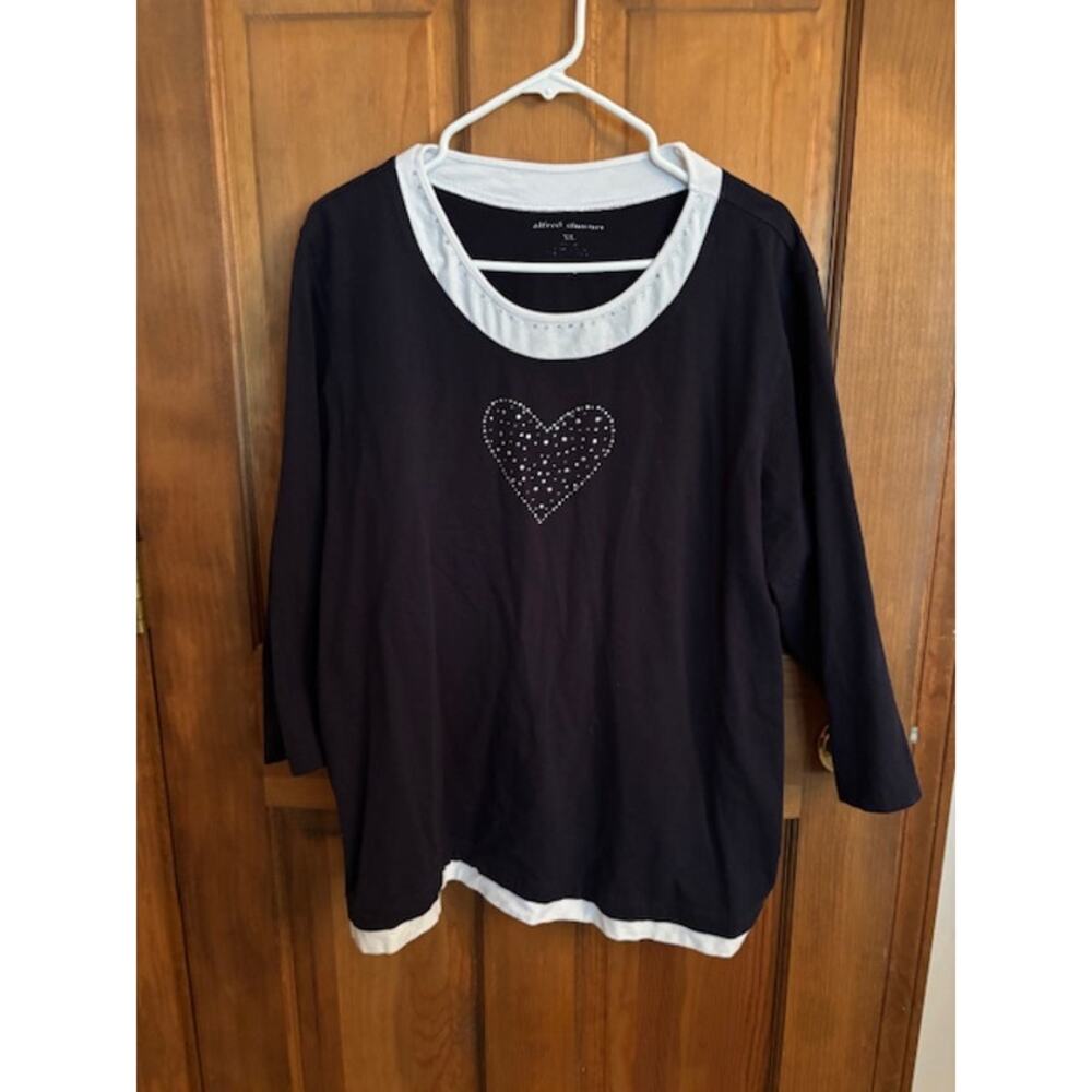 Women’s Alfred Dunner Long Sleeve Shirt Size XL Dark Blue 95% Cotton 5% Spandex